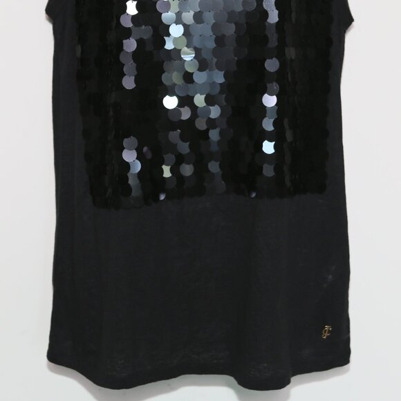 $128 JUICY COUTURE Black Paillette Sleeveless Tank Top Shirt Women's Large NEW - Picture 4 of 13